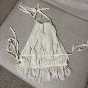 Cream open back tie bodysuit